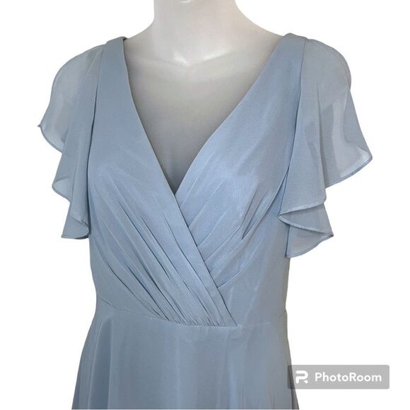 David’s Bridal Dusty Blue Long Flutter Sleeve Dress Size 2 - Picture 3 of 8